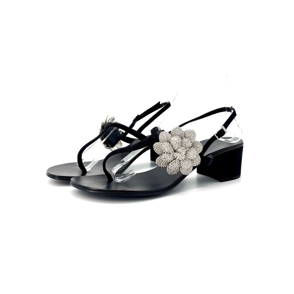 NEW Giuseppe Zanotti Phoebe Crystal Embellished Flower T Bar Sandals 38.5